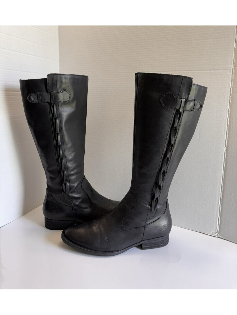 Born Cook Tall Riding Boots Women's Black Leather Size 9.5 M Zip Up Comfortable